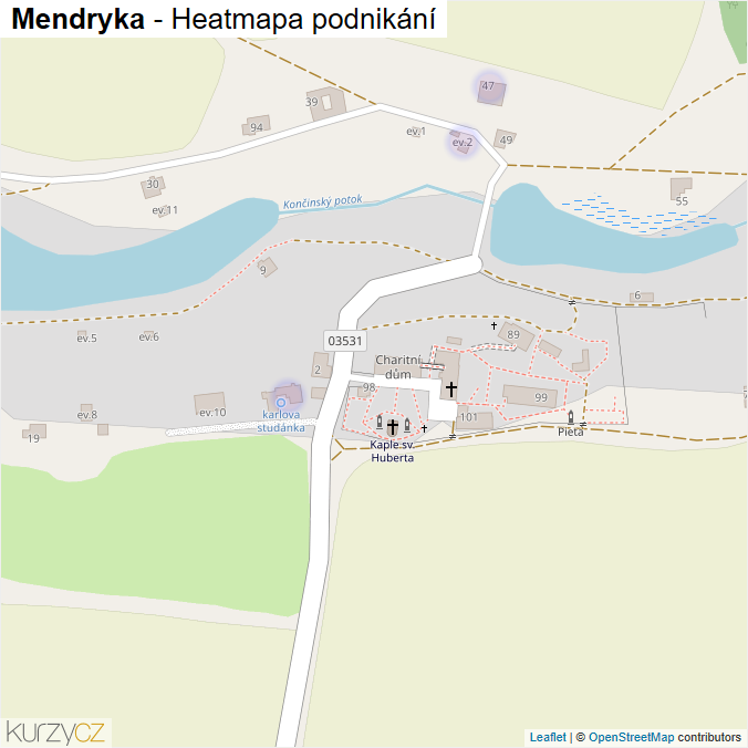 Mapa Mendryka - Firmy v části obce.