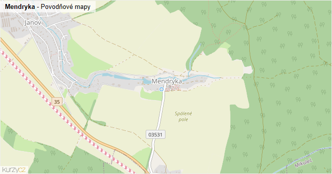 Mendryka - záplavové mapy stoleté vody