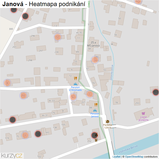 Mapa Janová - Firmy v obci.