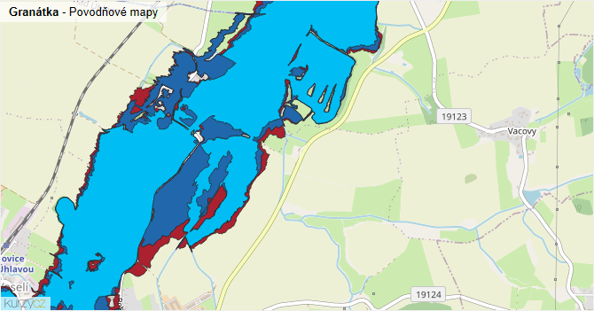 Granátka - záplavové mapy stoleté vody