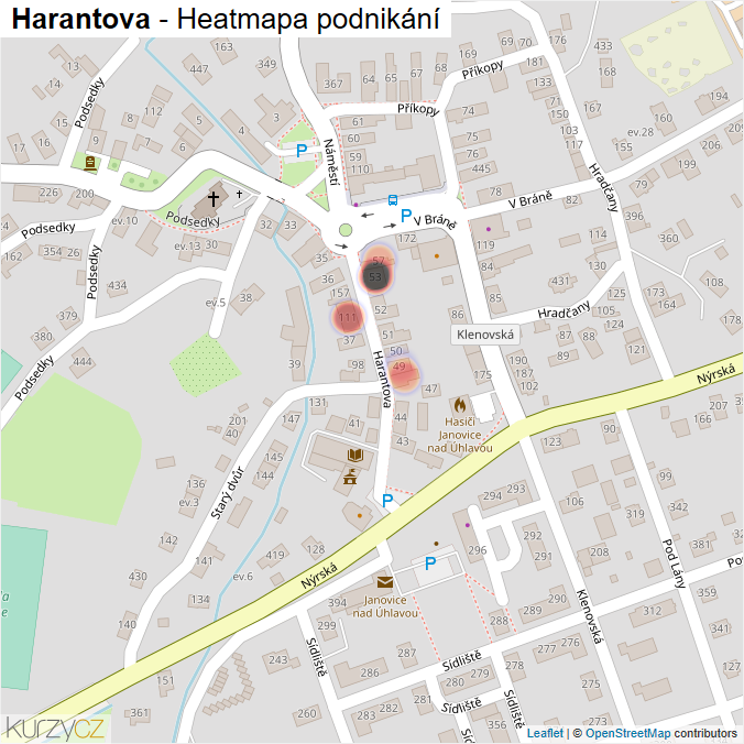 Mapa Harantova - Firmy v ulici.