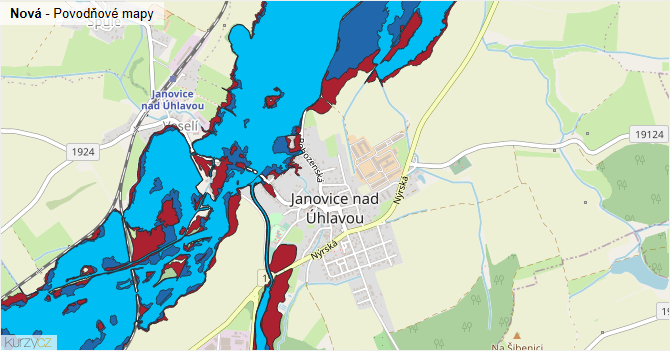 Nová - záplavové mapy stoleté vody