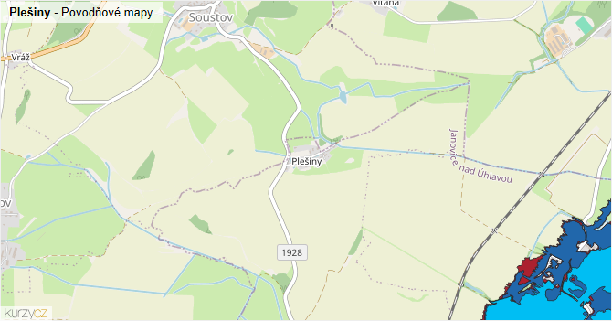 Plešiny - záplavové mapy stoleté vody