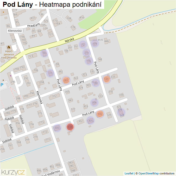 Mapa Pod Lány - Firmy v ulici.