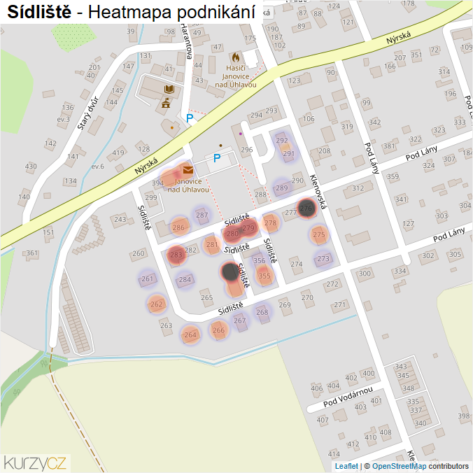 Mapa Sídliště - Firmy v ulici.