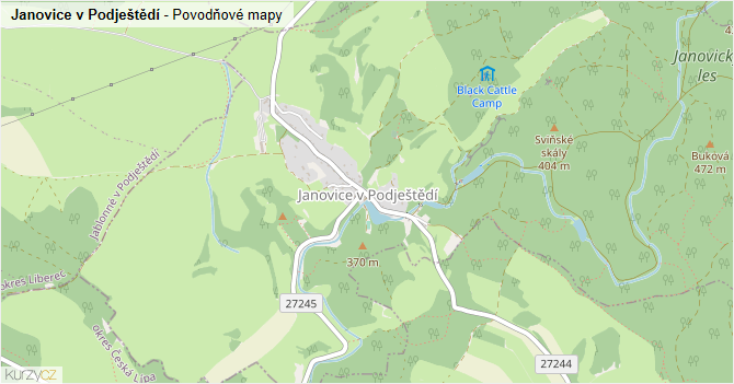 Janovice v Podještědí - záplavové mapy stoleté vody