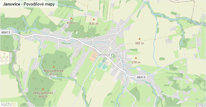 Janovice - záplavové mapy stoleté vody