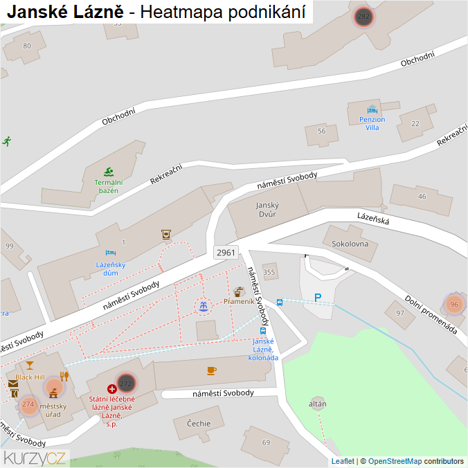 Mapa Janské Lázně - Firmy v obci.