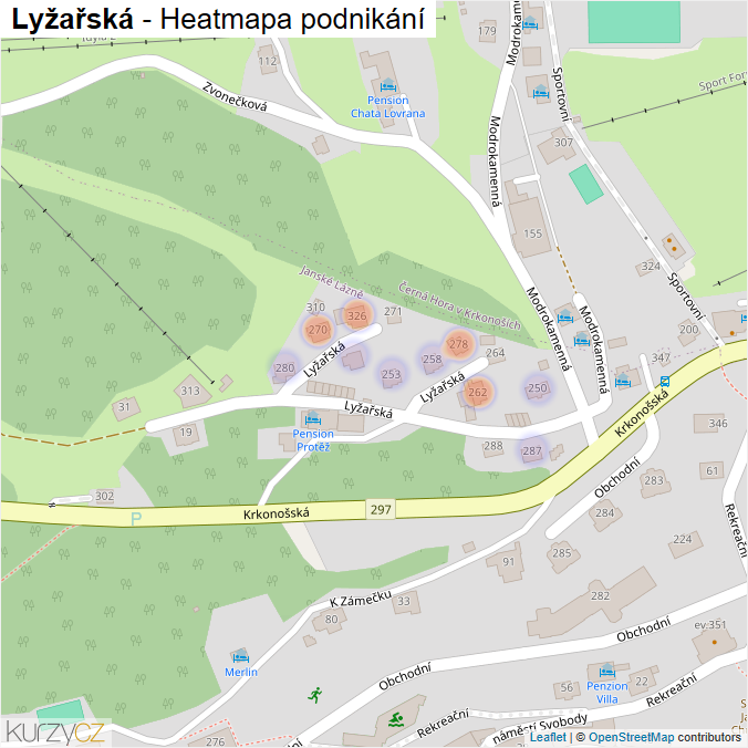 Mapa Lyžařská - Firmy v ulici.