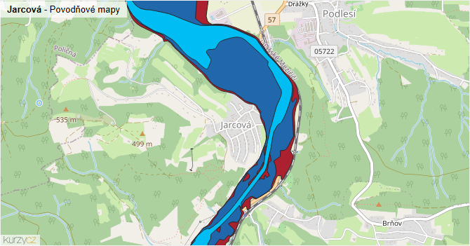 Jarcová - záplavové mapy stoleté vody
