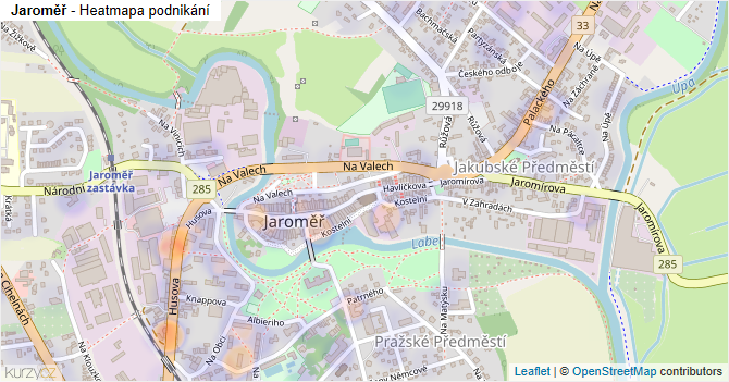 Jaroměř - mapa podnikání
