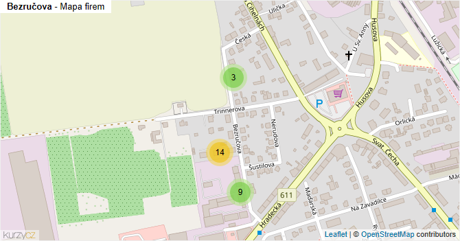 Bezručova - mapa firem