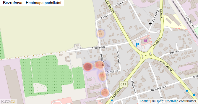 Bezručova - mapa podnikání