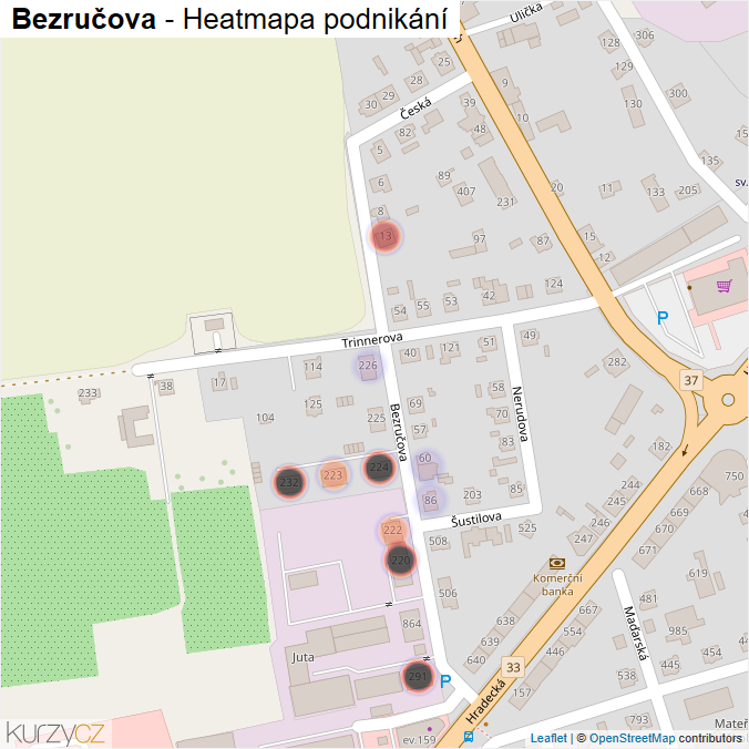 Mapa Bezručova - Firmy v ulici.