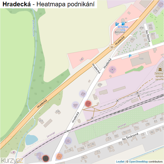 Mapa Hradecká - Firmy v ulici.