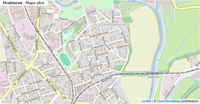 Hrubínova - mapa ulice