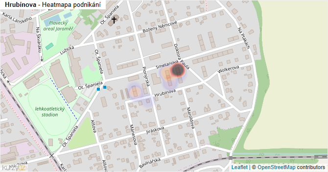 Hrubínova - mapa podnikání