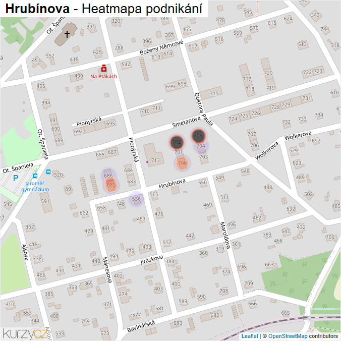 Mapa Hrubínova - Firmy v ulici.