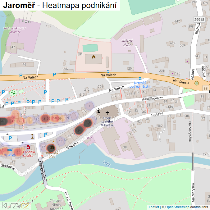 Mapa Jaroměř - Firmy v části obce.