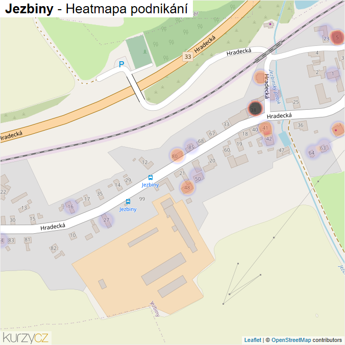 Mapa Jezbiny - Firmy v části obce.