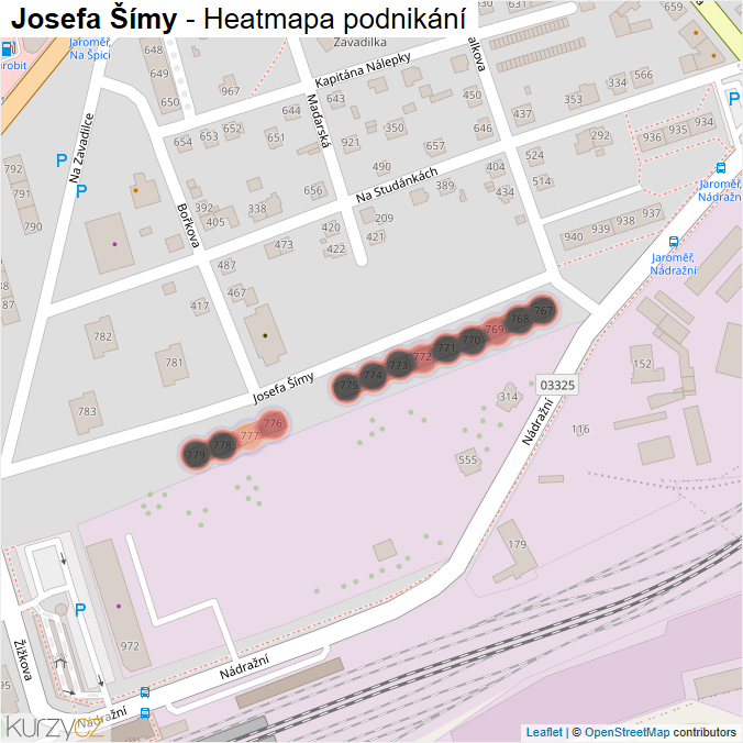 Mapa Josefa Šímy - Firmy v ulici.