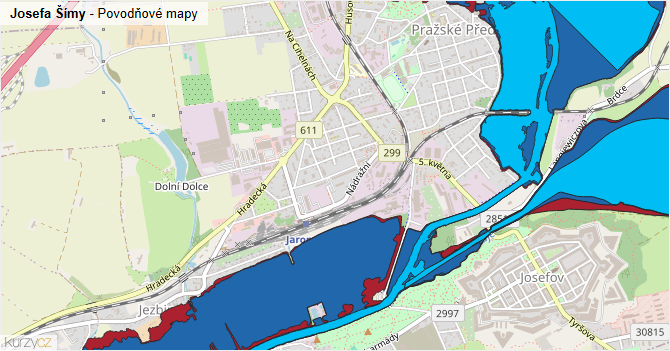 Josefa Šímy - záplavové mapy stoleté vody