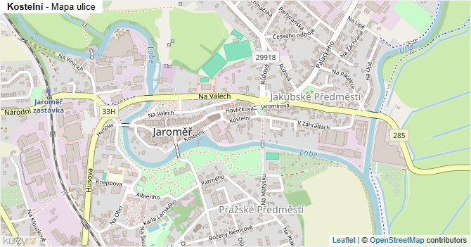 Kostelní - mapa ulice