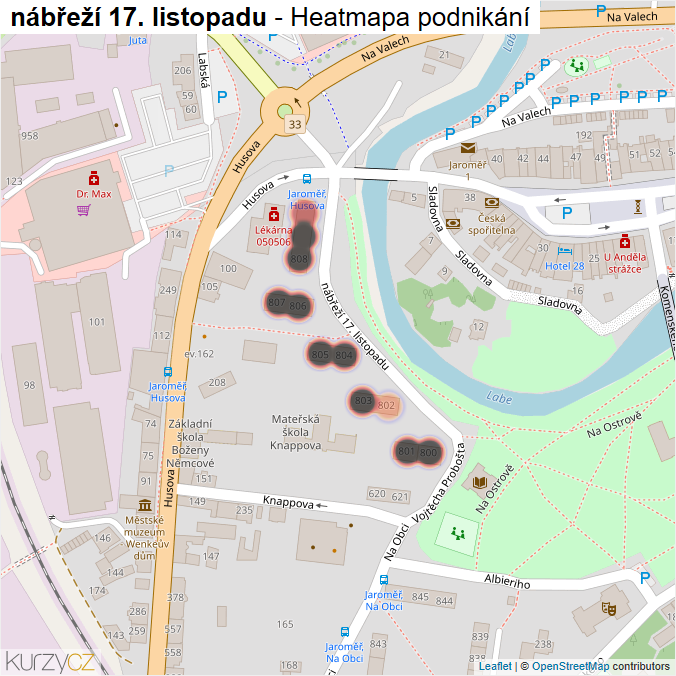 Mapa nábřeží 17. listopadu - Firmy v ulici.