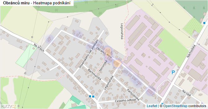 Obránců míru - mapa podnikání