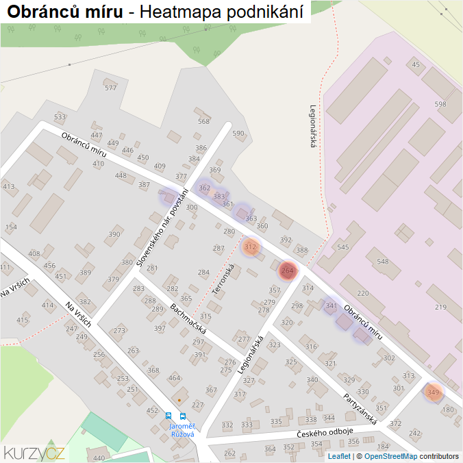 Mapa Obránců míru - Firmy v ulici.