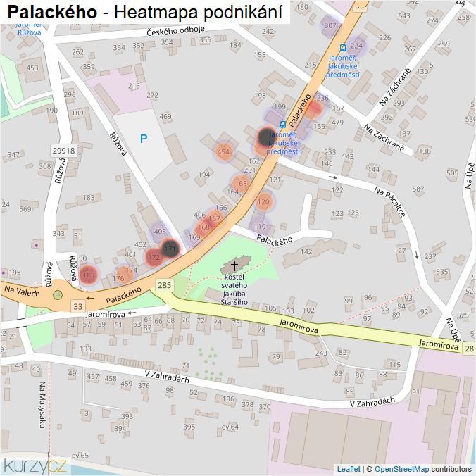 Mapa Palackého - Firmy v ulici.