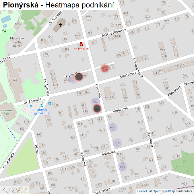Mapa Pionýrská - Firmy v ulici.