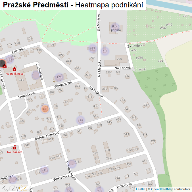Mapa Pražské Předměstí - Firmy v části obce.