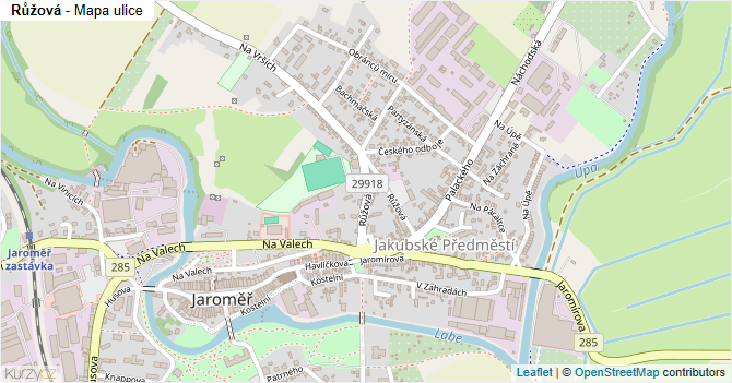 Růžová - mapa ulice