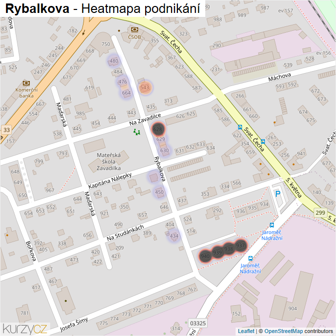 Mapa Rybalkova - Firmy v ulici.