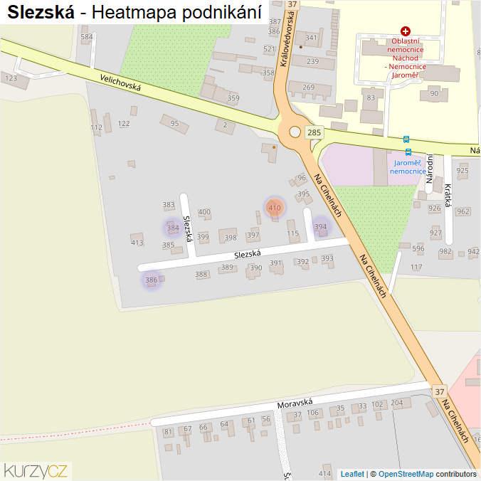 Mapa Slezská - Firmy v ulici.