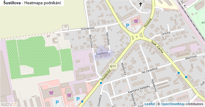Šustilova - mapa podnikání