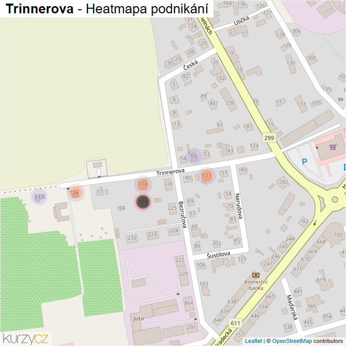 Mapa Trinnerova - Firmy v ulici.