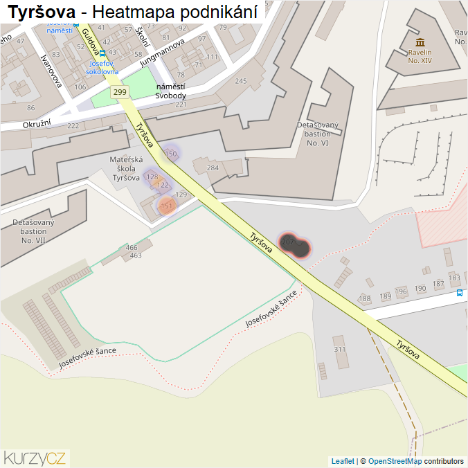 Mapa Tyršova - Firmy v ulici.