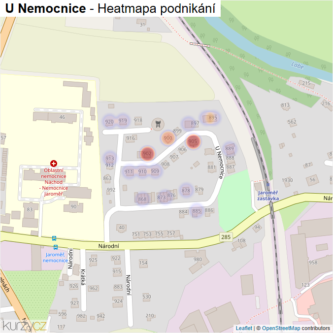 Mapa U Nemocnice - Firmy v ulici.