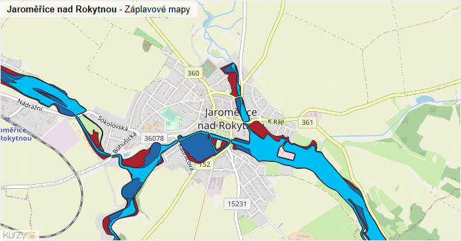 Jaroměřice nad Rokytnou - záplavové mapy stoleté vody