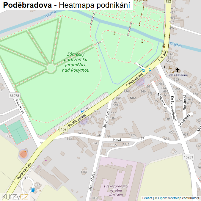 Mapa Poděbradova - Firmy v ulici.