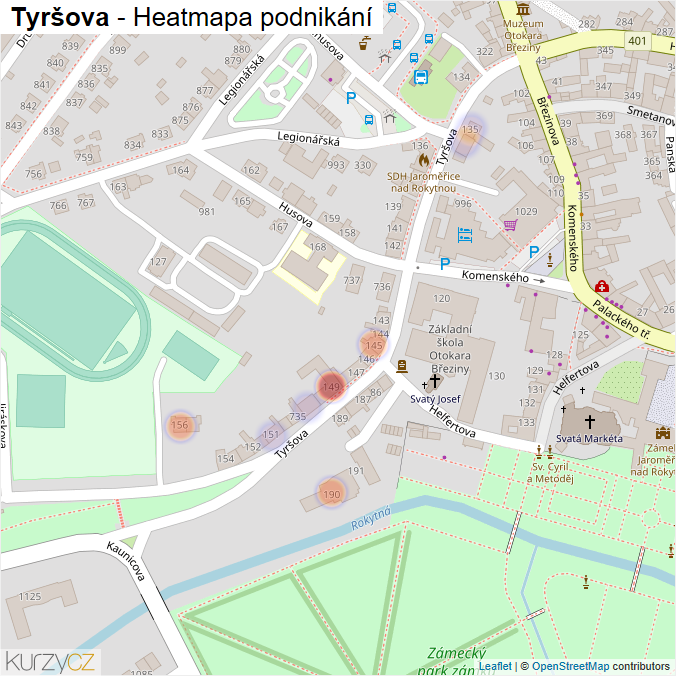 Mapa Tyršova - Firmy v ulici.