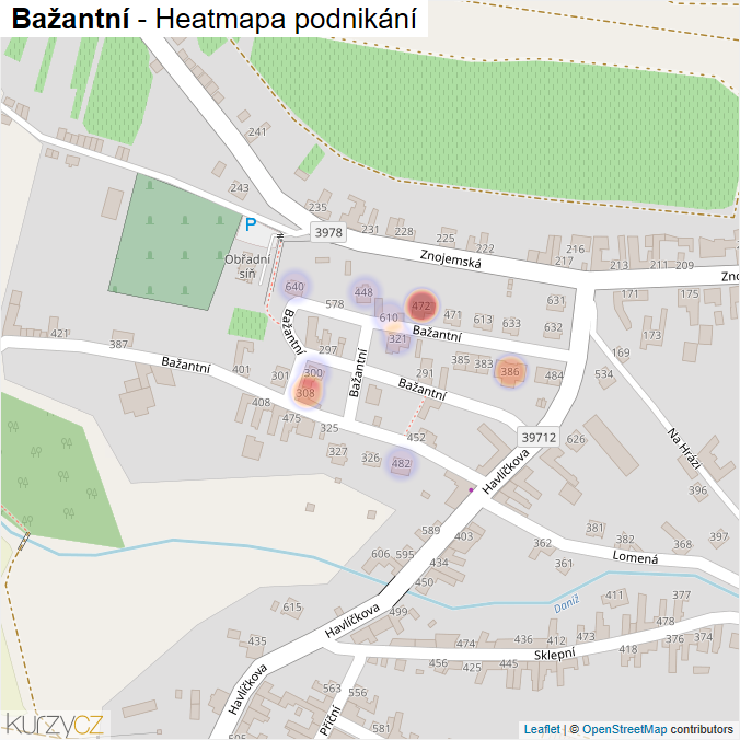 Mapa Bažantní - Firmy v ulici.