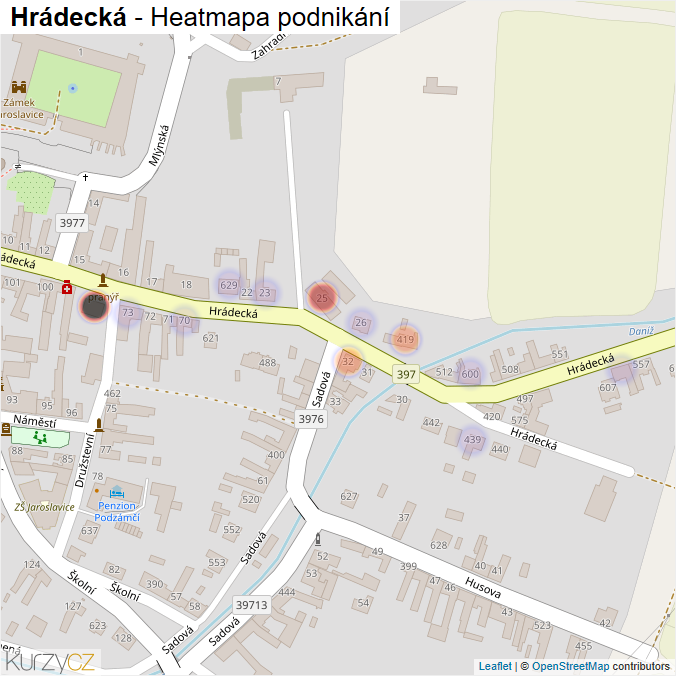 Mapa Hrádecká - Firmy v ulici.