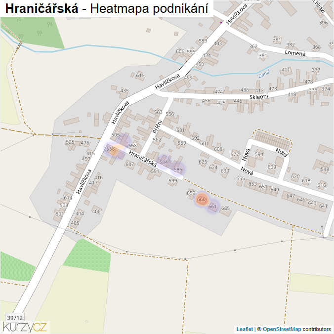 Mapa Hraničářská - Firmy v ulici.