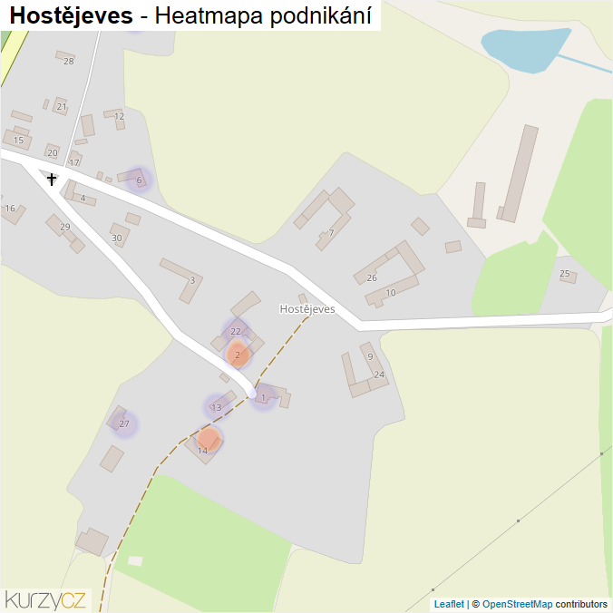 Mapa Hostějeves - Firmy v části obce.
