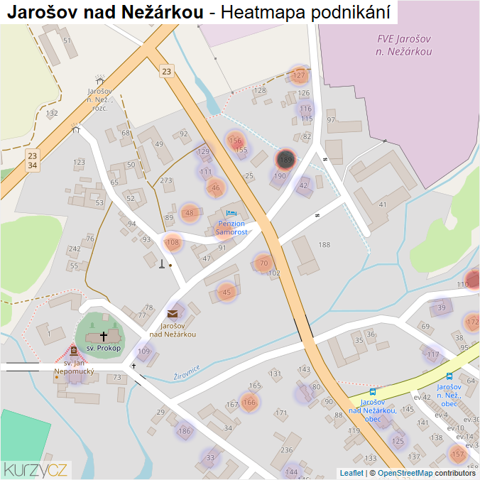 Mapa Jarošov nad Nežárkou - Firmy v části obce.