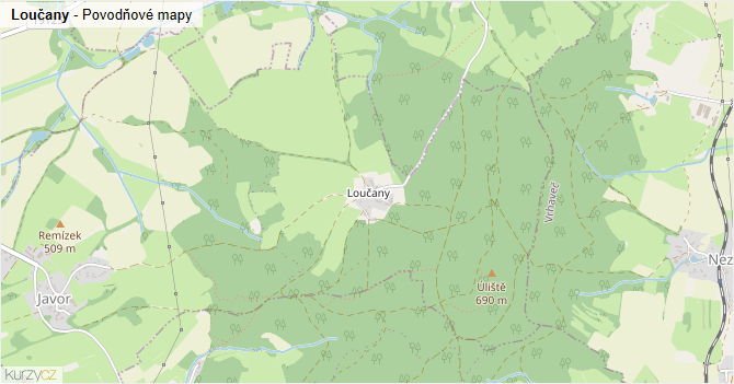 Loučany - záplavové mapy stoleté vody