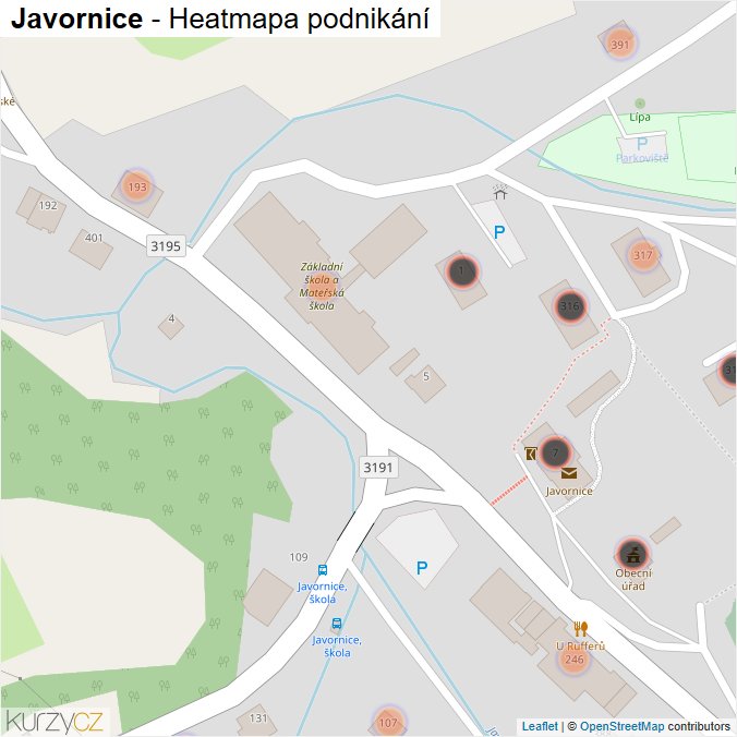 Mapa Javornice - Firmy v obci.